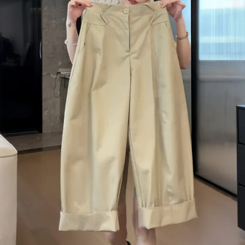 卡其色休闲九分弯刀裤女2025秋季