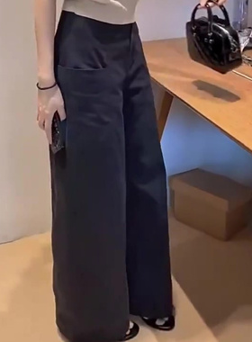 藏蓝色洋气简约高级质感阔腿裤女2025冬季新款复古减龄百搭直筒裤