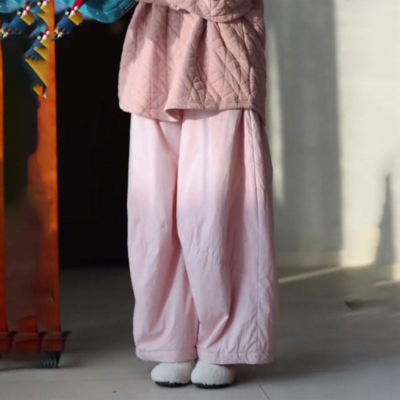 欧货高端定制粉色大码阔腿裤女