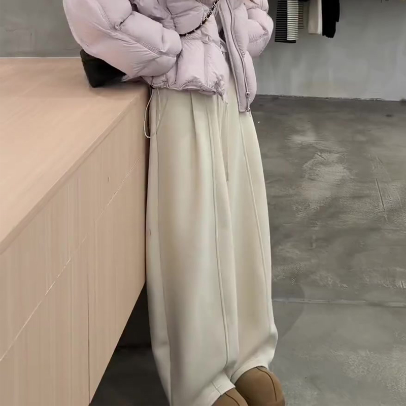 欧货高端定制米白色大码阔腿裤女