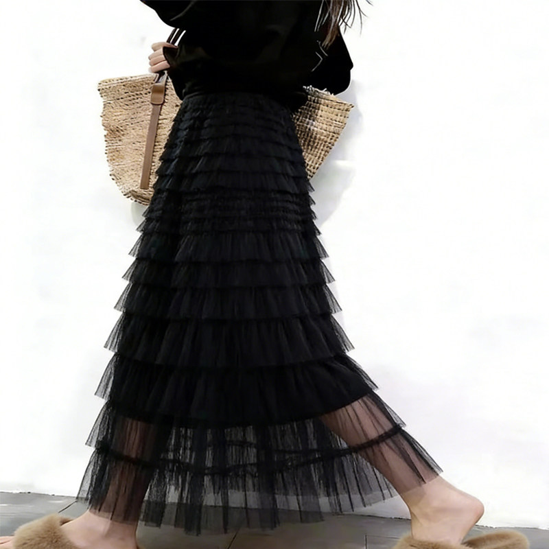 欧货高端定制黑色网纱大码半身裙女2026早春新款减龄多层蛋糕裙子,女装/女士精品,大码半身裙,淘宝优惠券,粉丝福利购,淘宝优惠卷