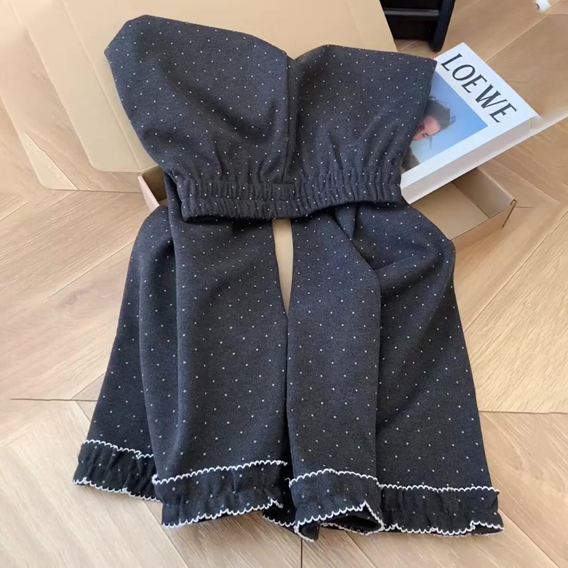 高端定制灰色毛呢窄版波点直筒裤