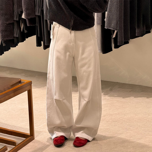 欧货高端定制白色大码松弛阔腿裤