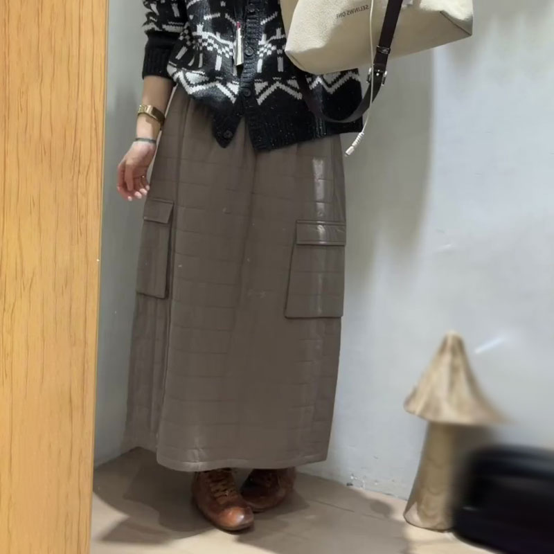 欧货高端定制卡其色大码半身棉裙