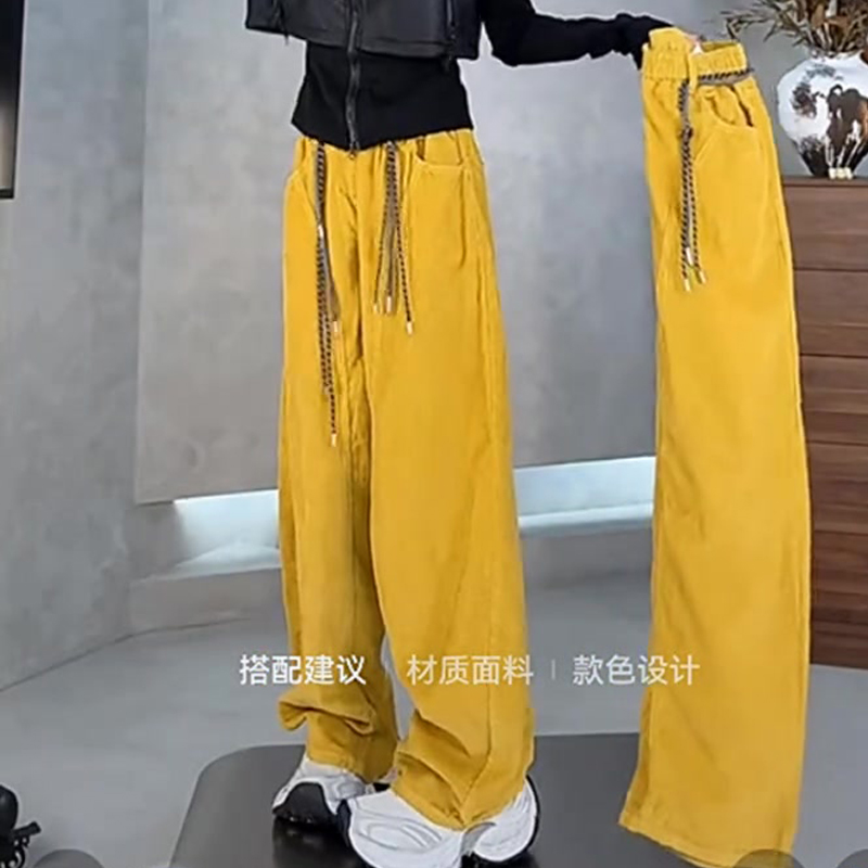 高端定制黄色灯芯绒大码阔腿裤女