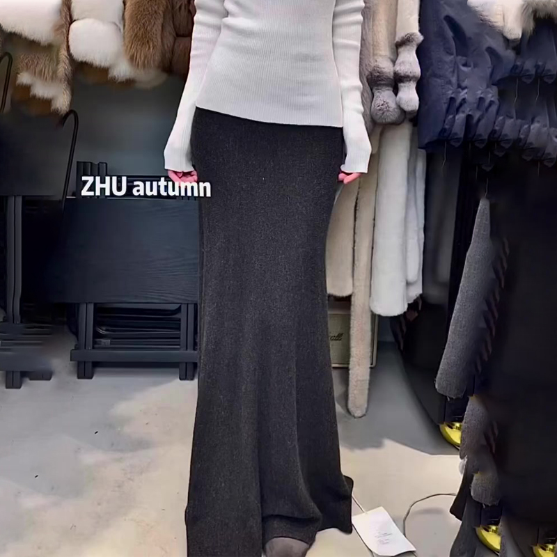 欧货高端定制深灰色大码半身裙女