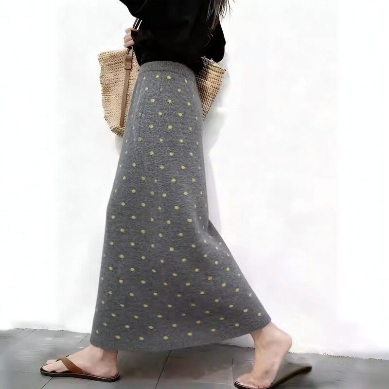 定制灰色毛呢波点大码半身裙女
