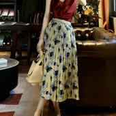 欧货高端定制黄绿色大码 半身裙女2026春夏新款 印花浪漫风百褶裙子