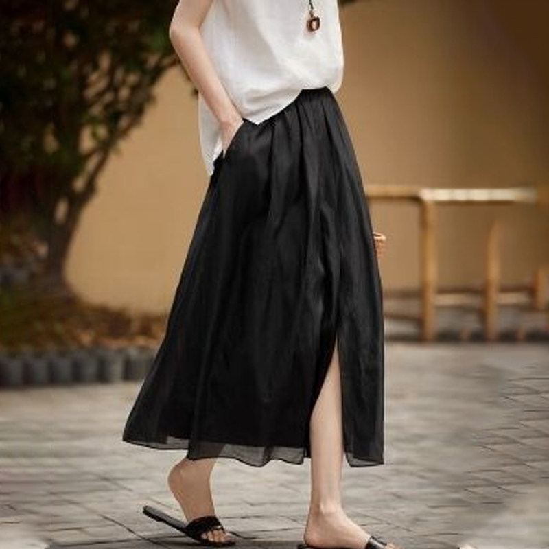 欧货高端定制黑色轻薄大码半身裙女2026早春新款轻熟风松弛大摆裙,女装/女士精品,大码半身裙,淘宝优惠券,粉丝福利购,淘宝优惠卷