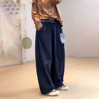 欧货高端定制蓝色大码阔腿裤女