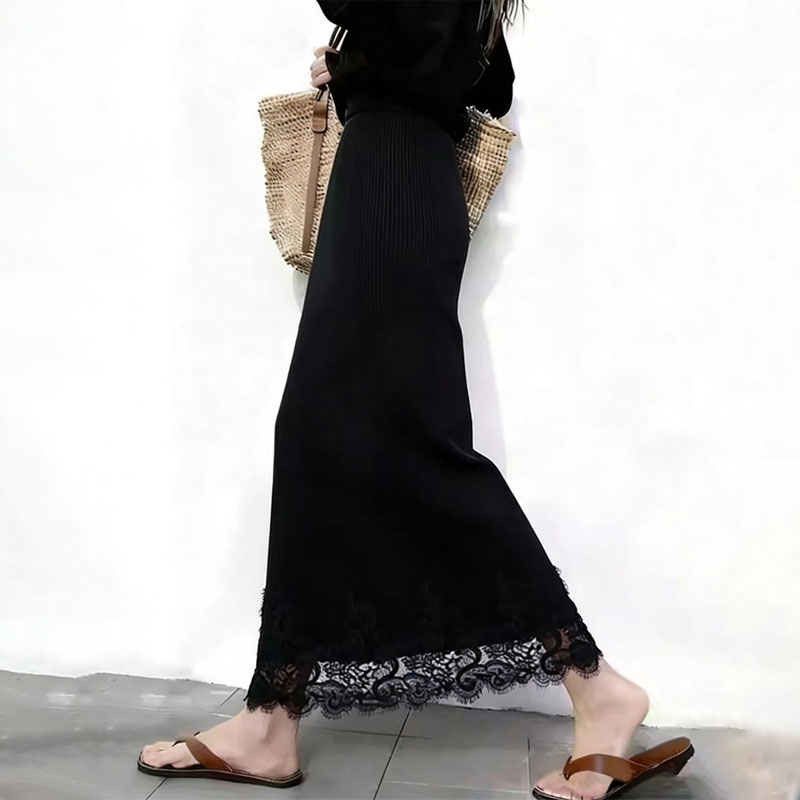 高端定制黑色大码针织半身裙女