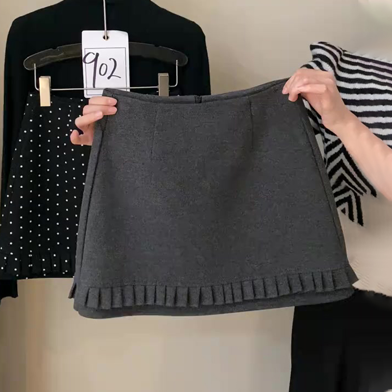 高端定制灰色毛呢大码半身A字裙