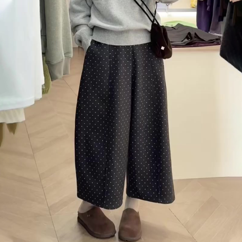 欧货高端定制黑色波点大码阔腿裤