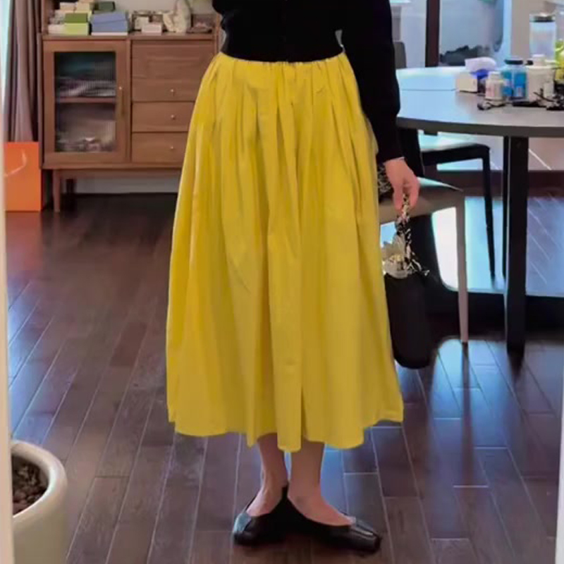 高端定制黄色大码遮胯显瘦半身裙