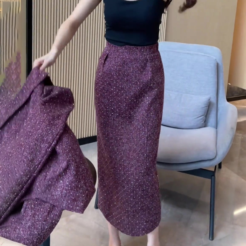 欧货高端定制紫色大码半身a字裙