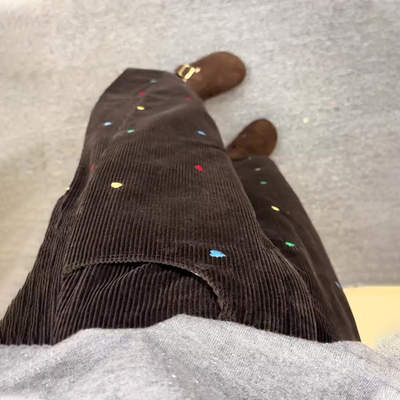 欧货高端定制咖色灯芯绒阔腿裤女