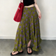 高端定制橄榄绿色印花大码 半身裙女2026春夏新款 不规则轻熟大摆裙