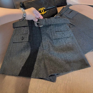 高级感气质减龄休闲裤 高端定制灰色毛呢大码 新款 女2025冬季 子 短裤