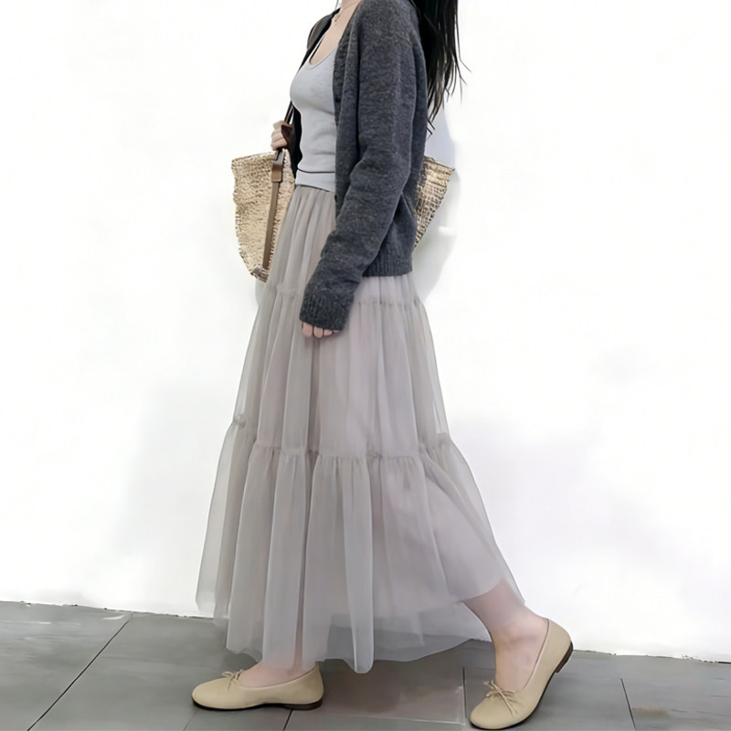 欧货高端定制浅灰色网纱大码半身裙女2026早春新款轻熟温柔大摆裙,女装/女士精品,大码半身裙,淘宝优惠券,粉丝福利购,淘宝优惠卷