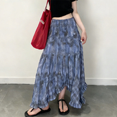 欧货高端定制蓝黑晕染压褶大码 半身裙女2026春夏新款 轻熟大摆裙子