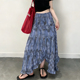 欧货高端定制蓝黑晕染压褶大码 半身裙女2026春夏新款 轻熟大摆裙子