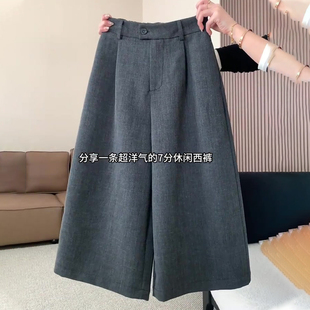 阔腿裤 裤 女2025冬季 慵懒风休闲西装 厚款 欧货高端定制灰色毛呢大码
