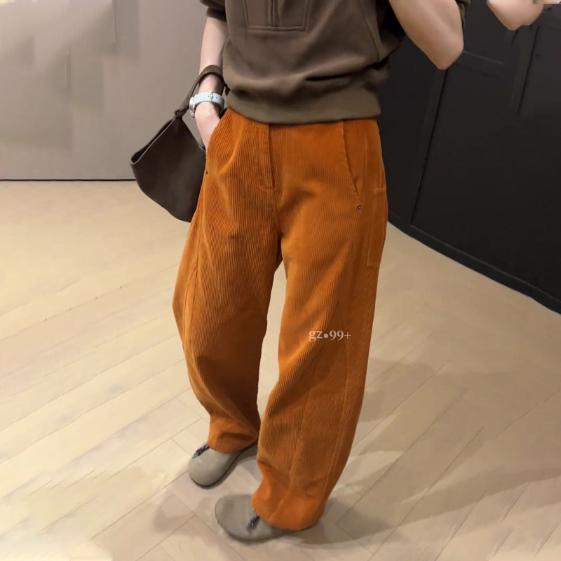高端定制南瓜色灯芯绒大码阔腿裤女2025秋冬新款加厚慵懒风休闲裤,女装/女士精品,大码裤装,淘宝优惠券,粉丝福利购,淘宝优惠卷