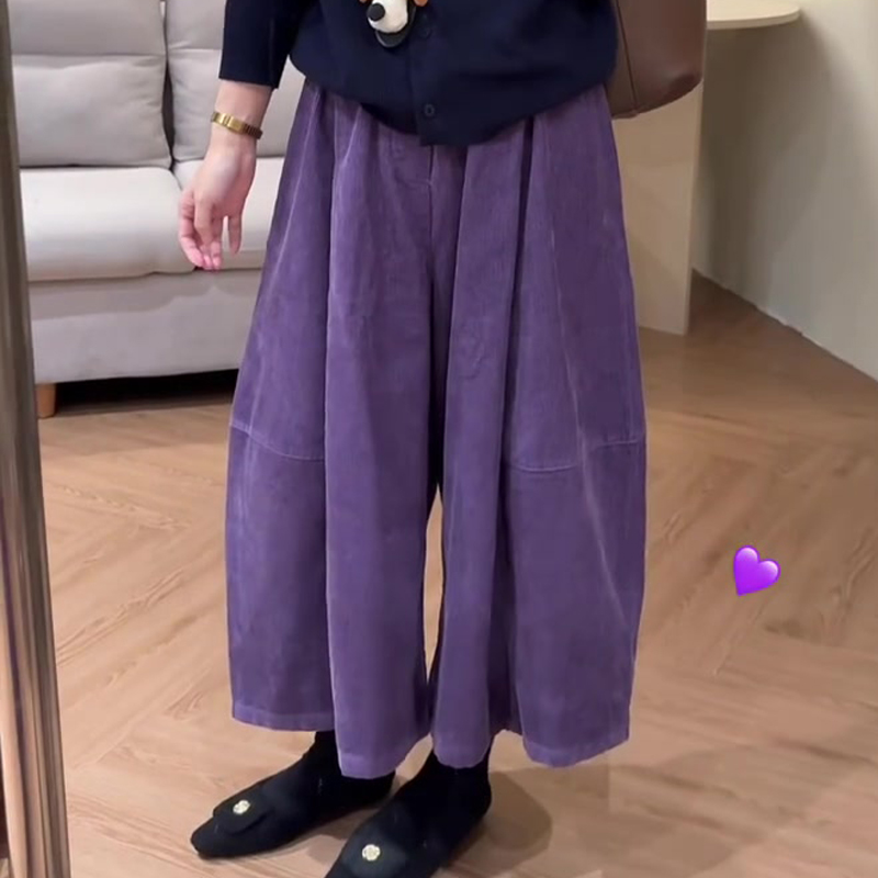 欧货高端定制紫色灯芯绒阔腿裤女