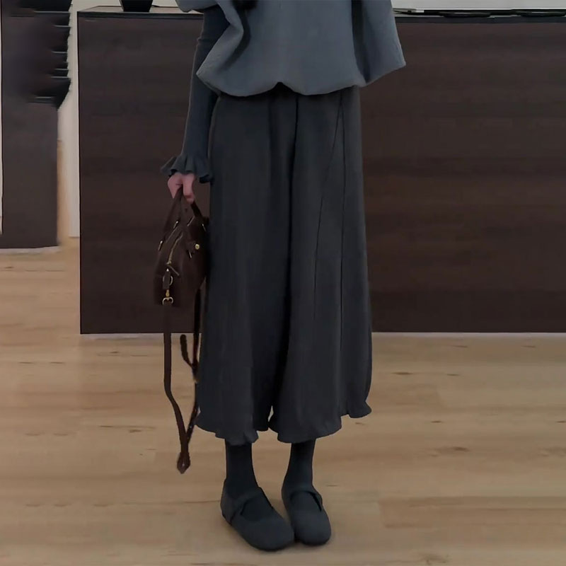 欧货高端定制灰色大码阔腿裤女