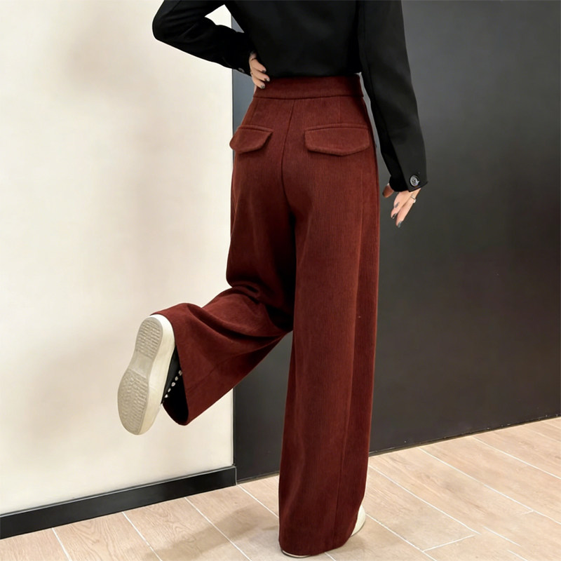 欧货高端定制脏橘色灯芯绒大码阔腿裤女2026早春新款休闲直筒裤子,女装/女士精品,大码裤装,淘宝优惠券,粉丝福利购,淘宝优惠卷