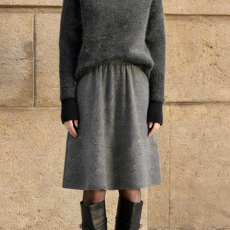 欧货高端定制浅灰色毛呢大码半身裙女2026早春新款细闪精致A字裙,女装/女士精品,大码半身裙,淘宝优惠券,粉丝福利购,淘宝优惠卷
