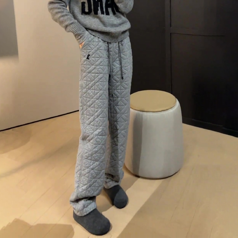 灰色时髦亮片休闲风慵懒感棉裤女