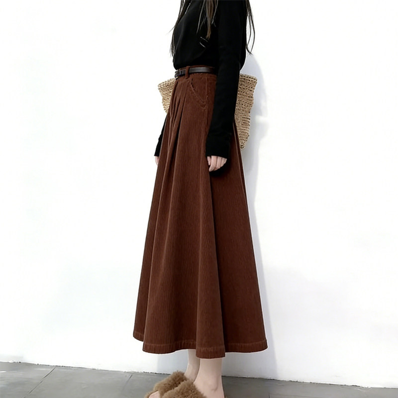 欧货高端定制红棕色灯芯绒大码半身裙女2026早春新款轻熟大摆裙子,女装/女士精品,大码半身裙,淘宝优惠券,粉丝福利购,淘宝优惠卷