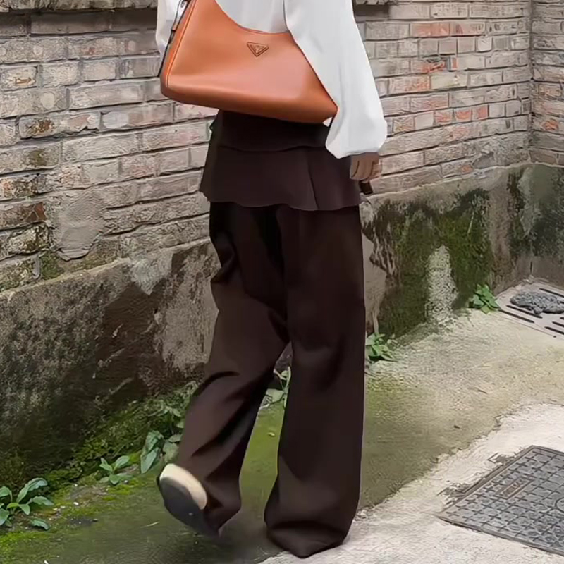 欧货高端定制棕色大码小众阔腿裤