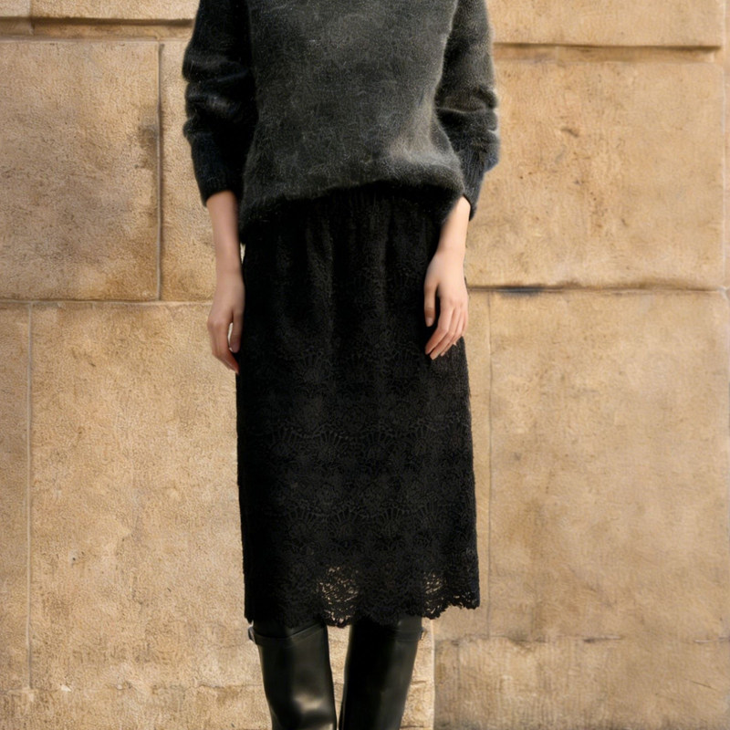 欧货高端定制黑色蕾丝大码半身裙女2026早春新款优雅轻熟风A字裙,女装/女士精品,大码半身裙,淘宝优惠券,粉丝福利购,淘宝优惠卷