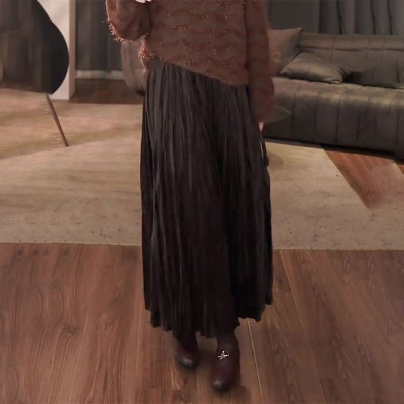 高端定制棕色褶皱大码半身裙女