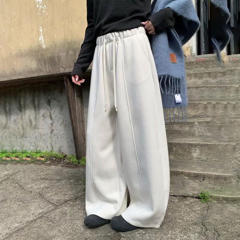 欧货高端定制白色大码阔腿卫裤女