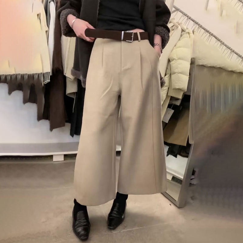 欧货高端定制卡其色大码阔腿裤女