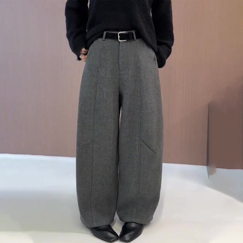 欧货高端定制灰色毛呢大码阔腿裤