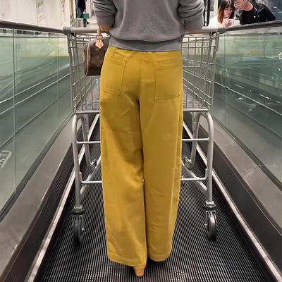欧货大牌黄色休闲风修身显瘦长裤