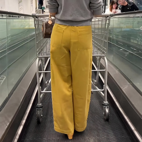 欧货大牌黄色休闲风修身显瘦长裤