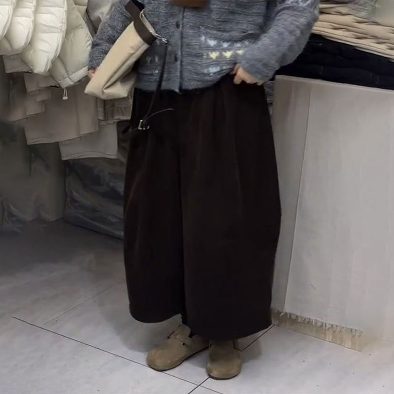 欧货高端棕色灯芯绒大码阔腿裤女
