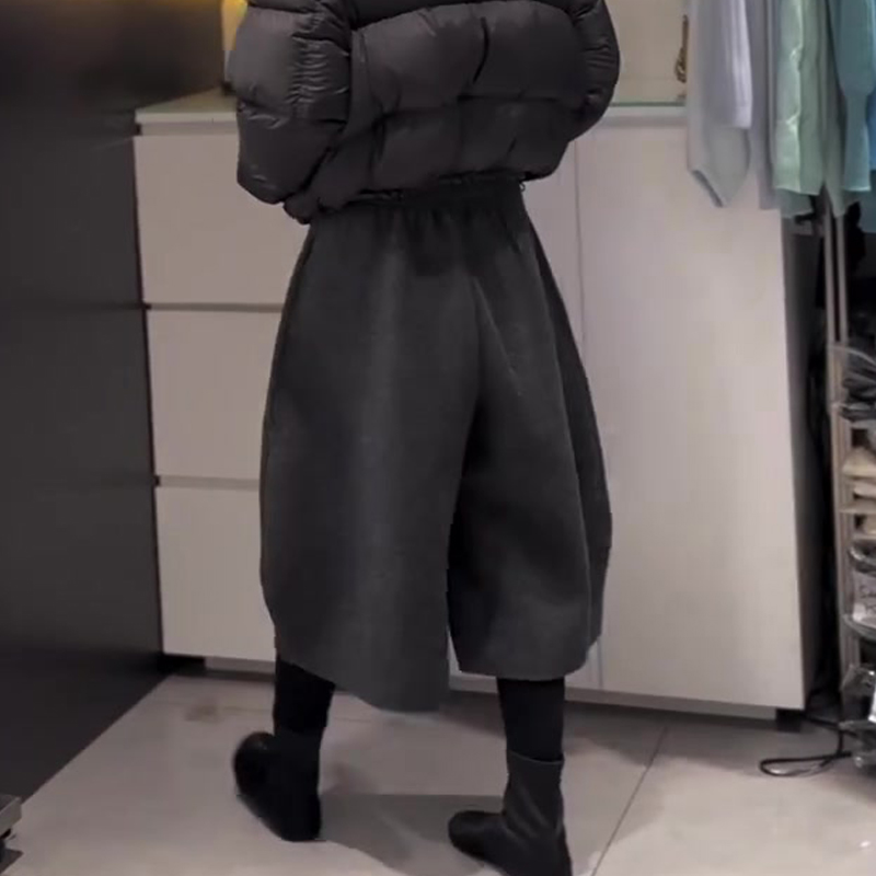 欧货高端定制灰色毛呢大码阔腿裤