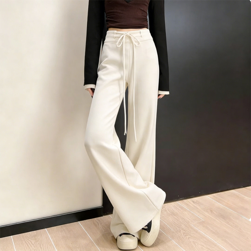 欧货高端定制米白色毛呢大码阔腿裤女2026早春新款抽绳休闲直筒裤,女装/女士精品,大码裤装,淘宝优惠券,粉丝福利购,淘宝优惠卷