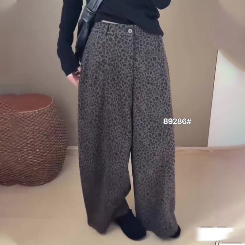欧货高端定制灰色豹纹大码阔腿裤