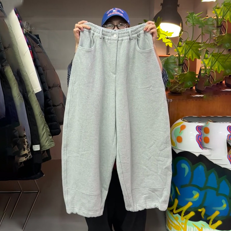 高端定制浅灰色束脚大码阔腿裤女