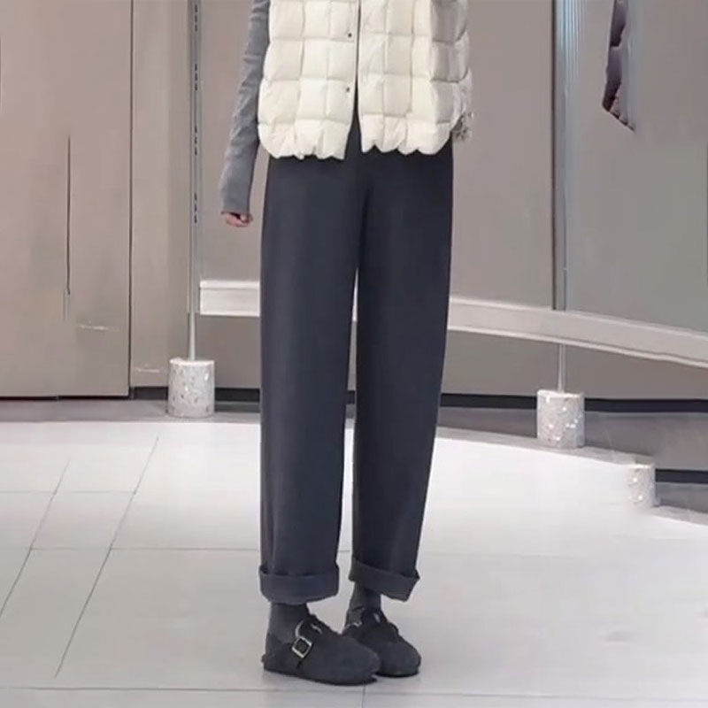 高端定制灰色窄版大码阔腿裤女