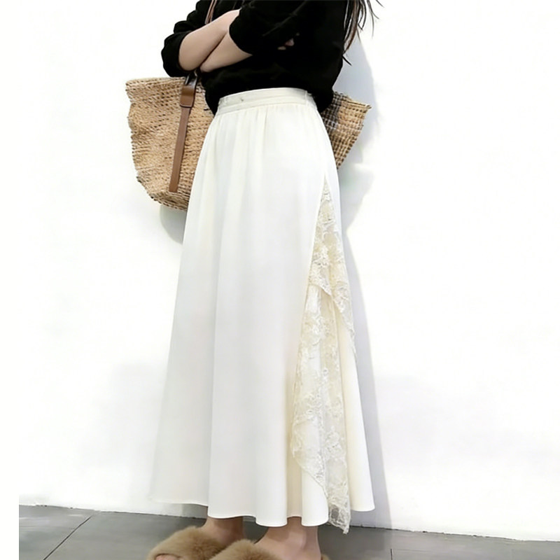 欧货高端定制米白色大码半身裙女2026早春新款蕾丝拼接轻熟大摆裙,女装/女士精品,大码半身裙,淘宝优惠券,粉丝福利购,淘宝优惠卷