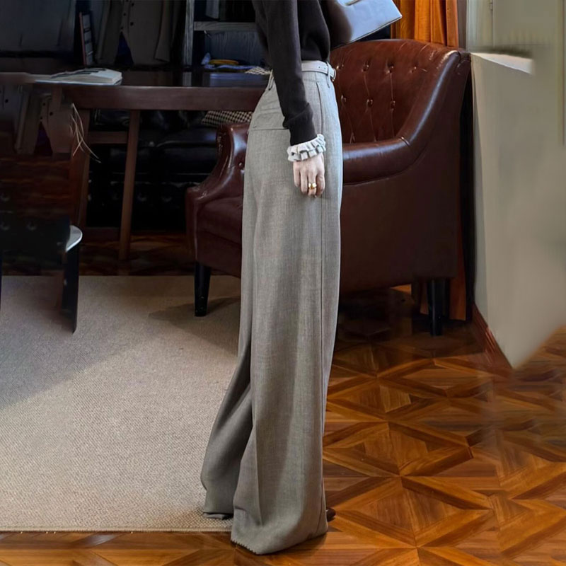 欧货高端定制灰色毛呢大码西装阔腿裤女2025秋冬新款加厚休闲裤子
