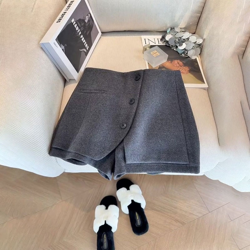 高端定制灰色毛呢大码阔腿裤女